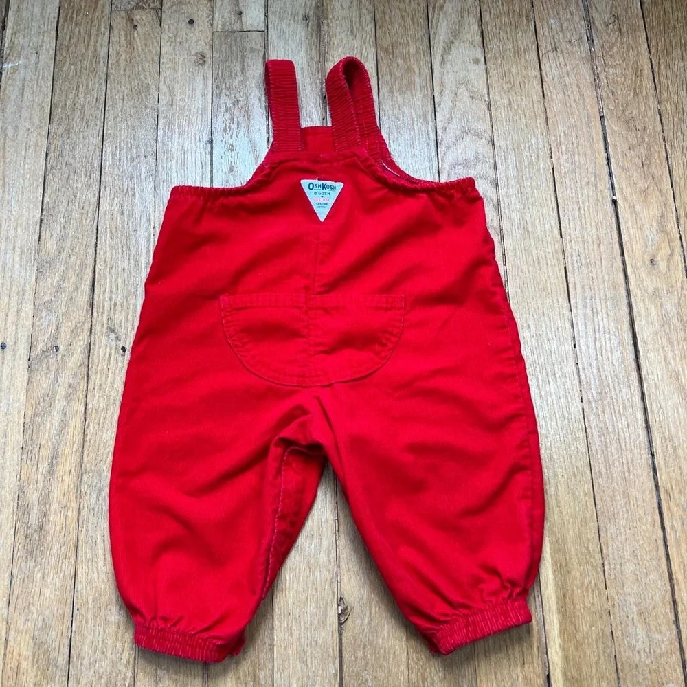 Rare 80s Vintage OshKosh B'gosh Red Corduroy Overalls Penguin Baby Size 12 Month